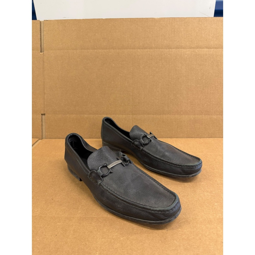 Salvatore Ferragamo Gancini Leather Horsebit Loafers Black Mens Size 11.5 US